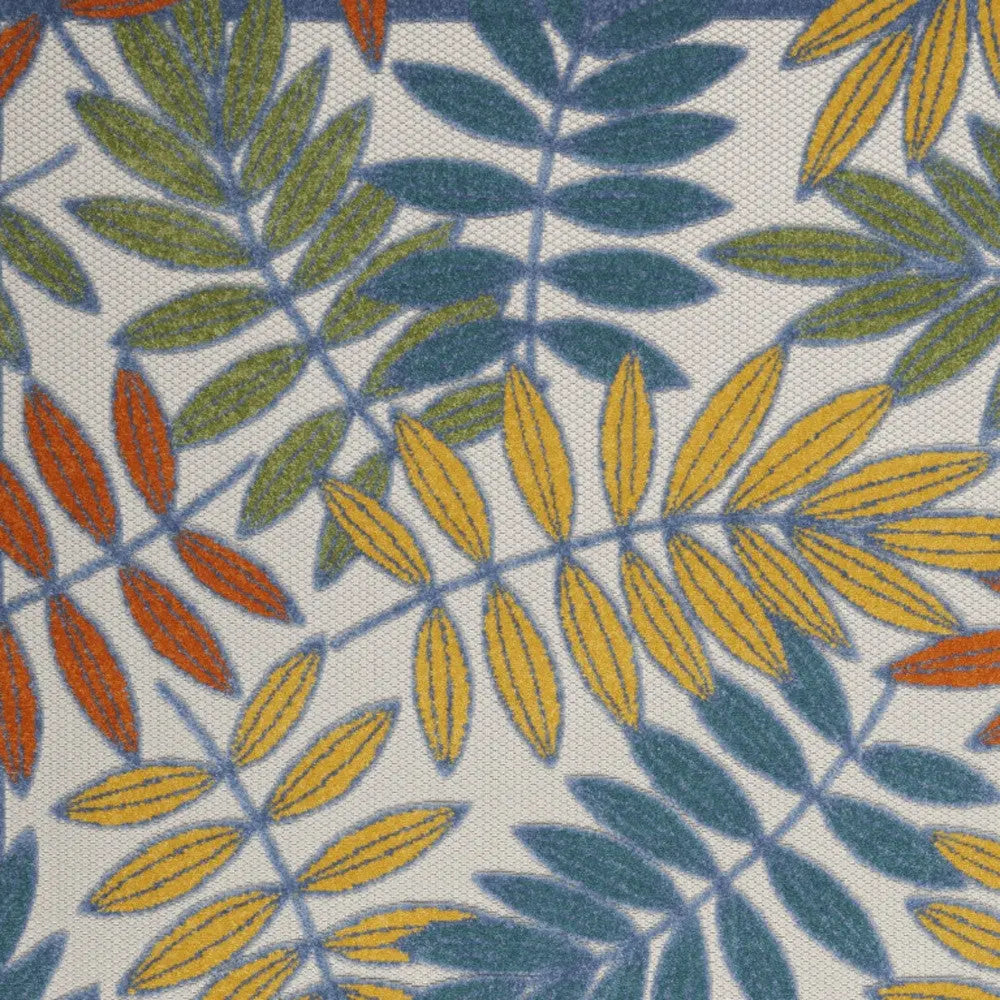 5' X 8' Ivory Yellow Orange Green And Blue Botanical Leaves Indoor Outdoor Area Rug Homeroots Outdoor