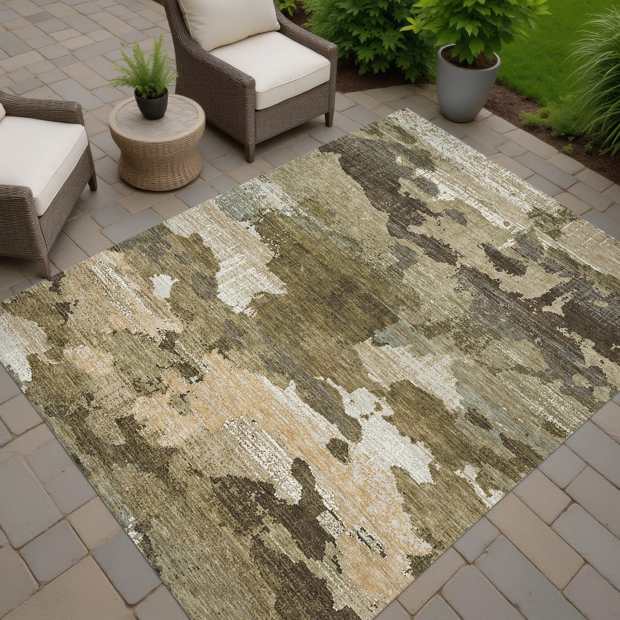 5' X 8' Khaki And Beige Abstract Washable Indoor Outdoor Area Rug Homeroots Outdoor