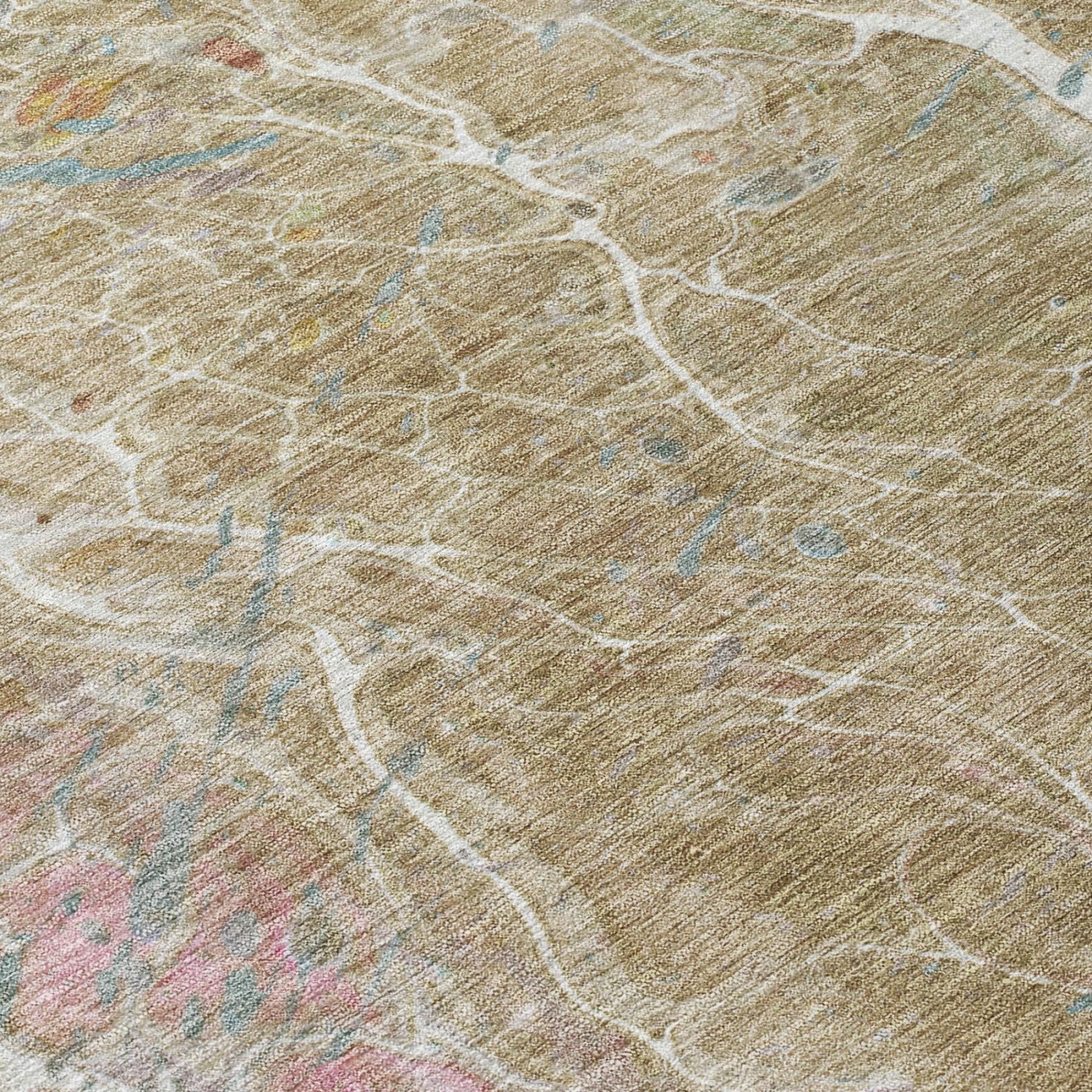 5' X 8' Khaki And Brown Abstract Washable Indoor Outdoor Area Rug Homeroots Outdoor