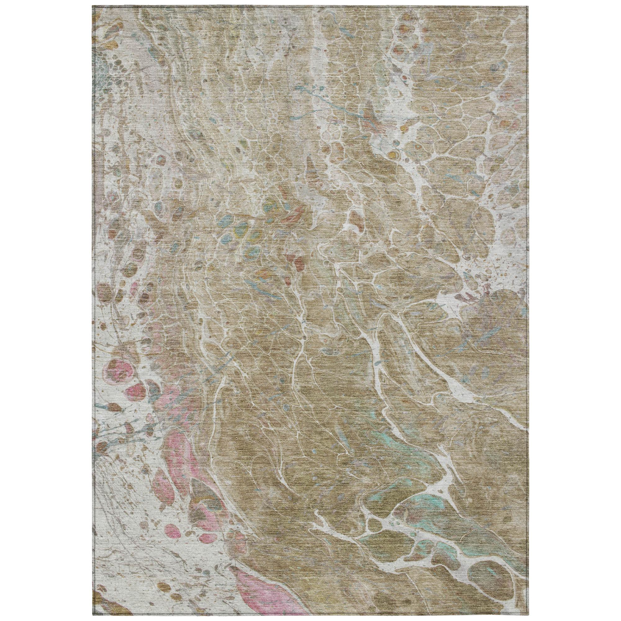 5' X 8' Khaki And Brown Abstract Washable Indoor Outdoor Area Rug Homeroots Outdoor