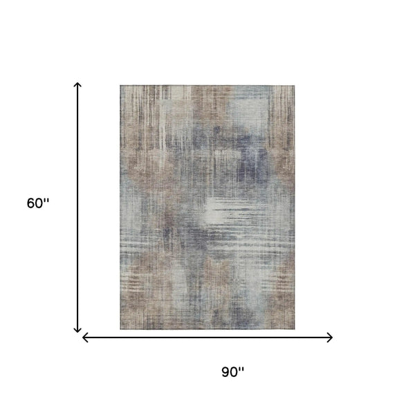 5' X 8' Khaki And Brown Abstract Washable Indoor Outdoor Area Rug Homeroots Outdoor