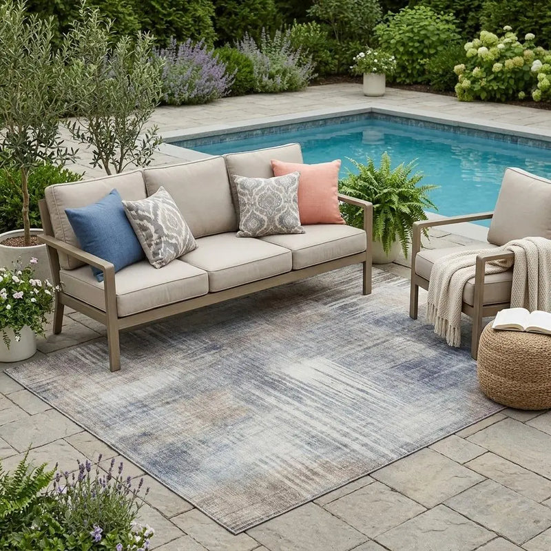 5' X 8' Khaki And Brown Abstract Washable Indoor Outdoor Area Rug Homeroots Outdoor