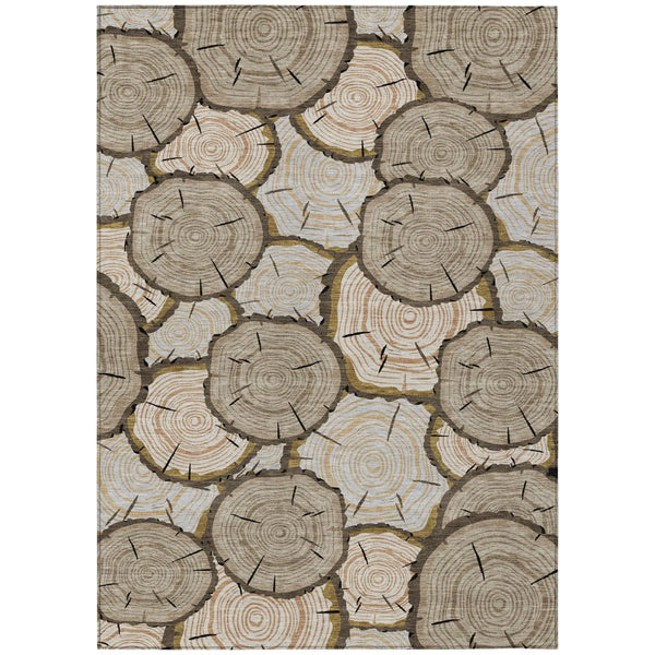 5' X 8' Khaki And Brown Faux Bois Washable Indoor Outdoor Area Rug Homeroots Outdoor