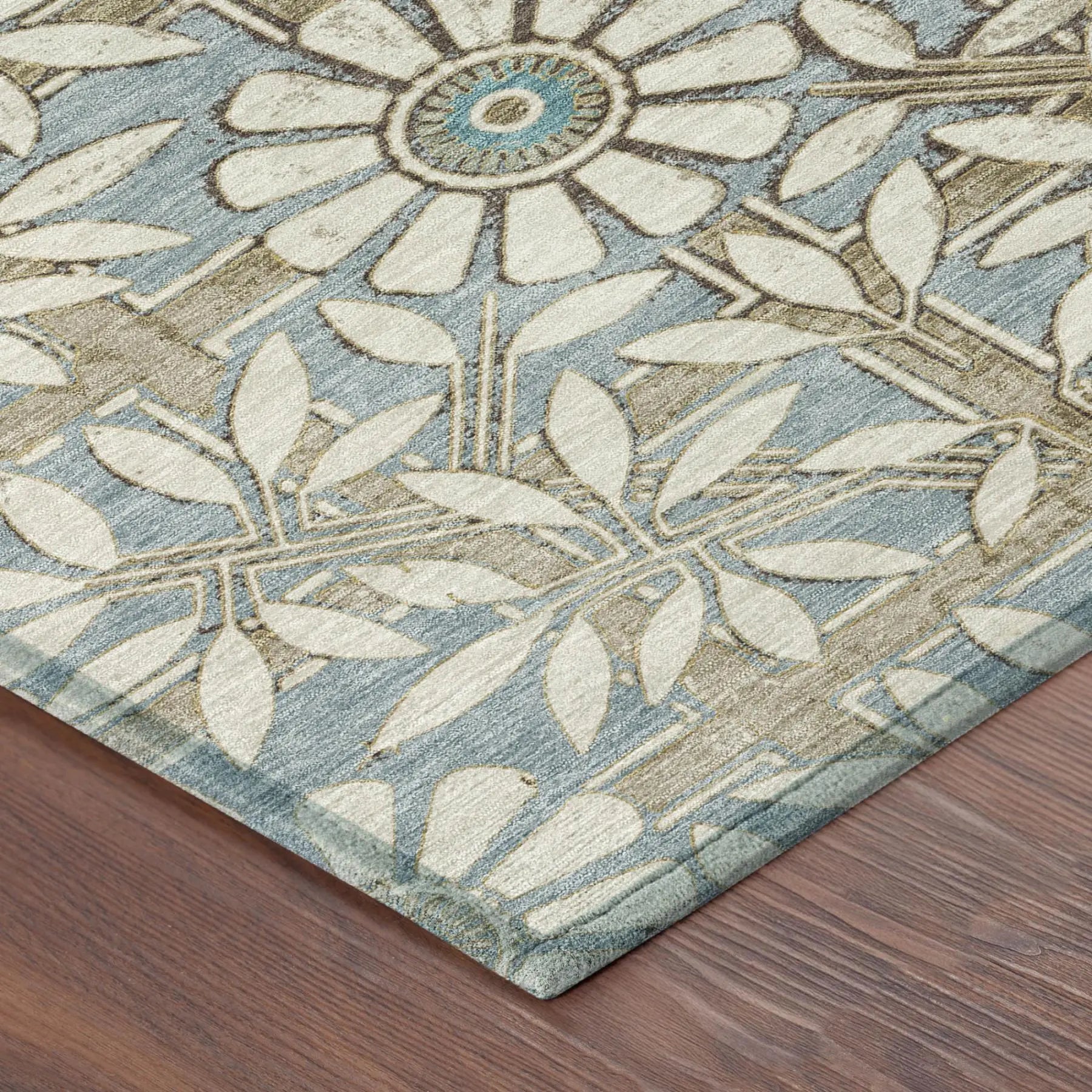 5' X 8' Khaki And Brown Floral Washable Indoor Outdoor Area Rug Homeroots Outdoor