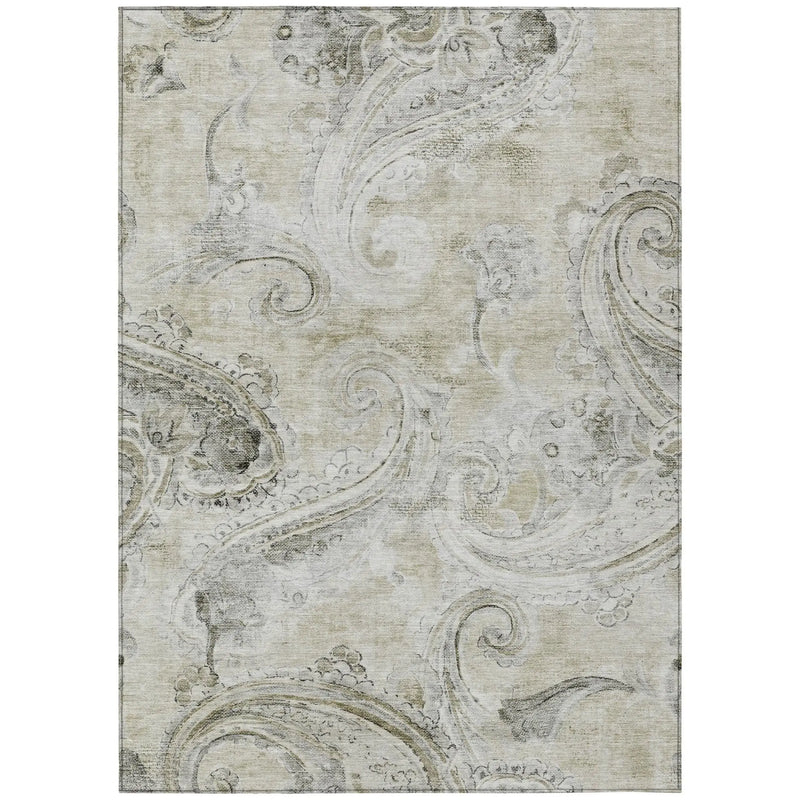 5' X 8' Khaki And Brown Paisley Washable Indoor Outdoor Area Rug Homeroots Outdoor