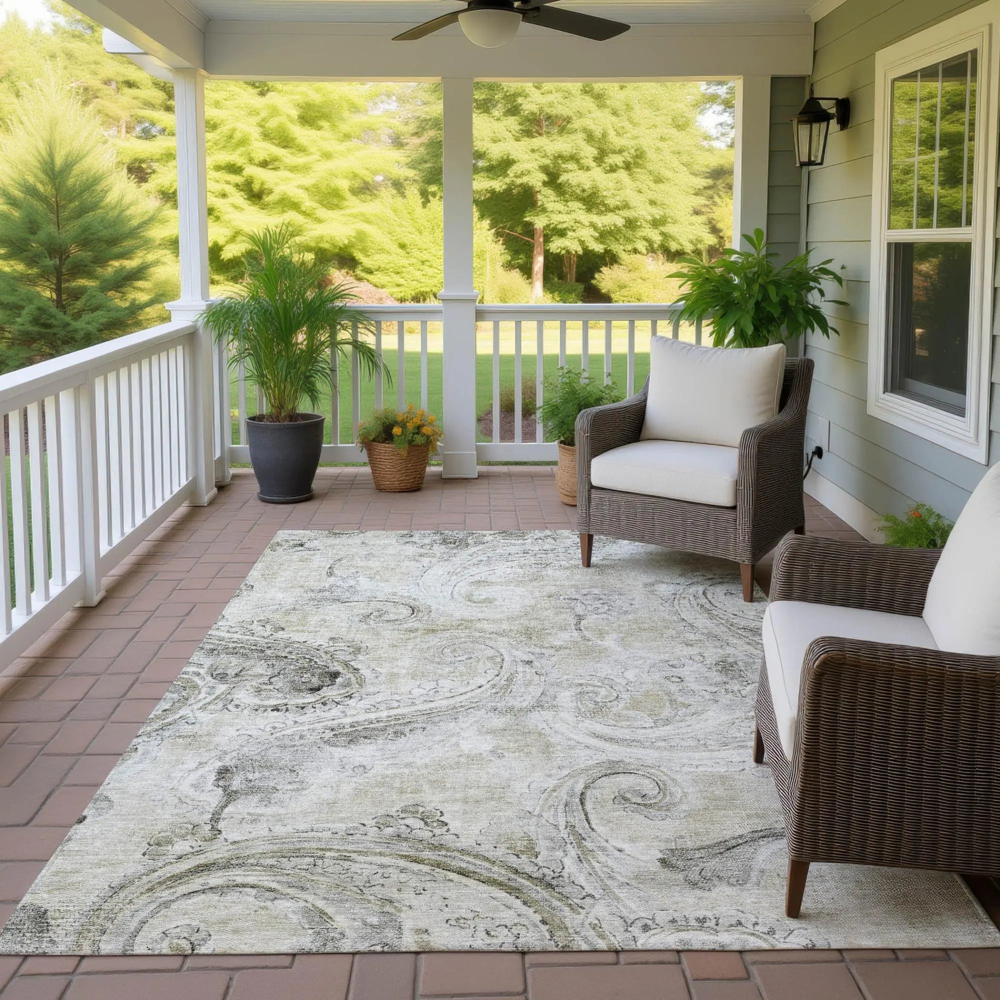 5' X 8' Khaki And Brown Paisley Washable Indoor Outdoor Area Rug Homeroots Outdoor