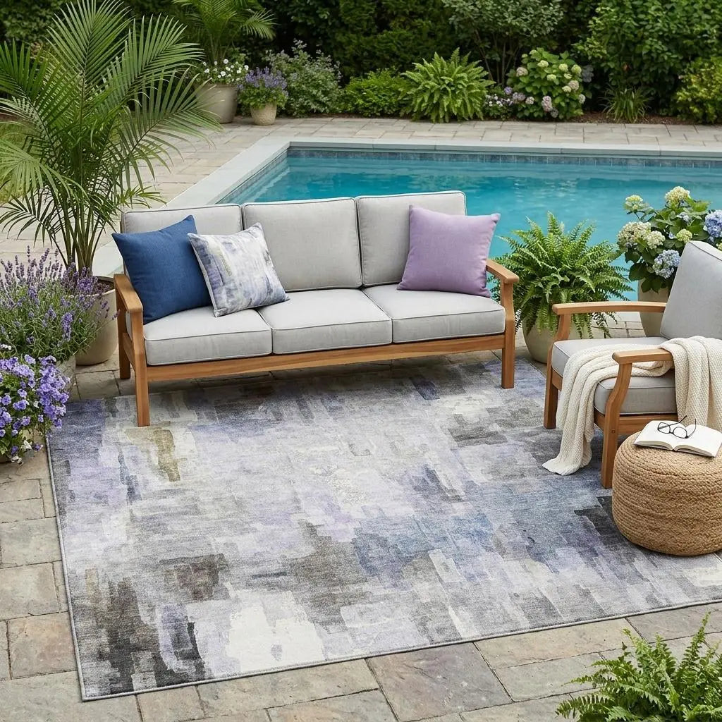 5' X 8' Lavender And Gray Abstract Washable Indoor Outdoor Area Rug Homeroots Outdoor