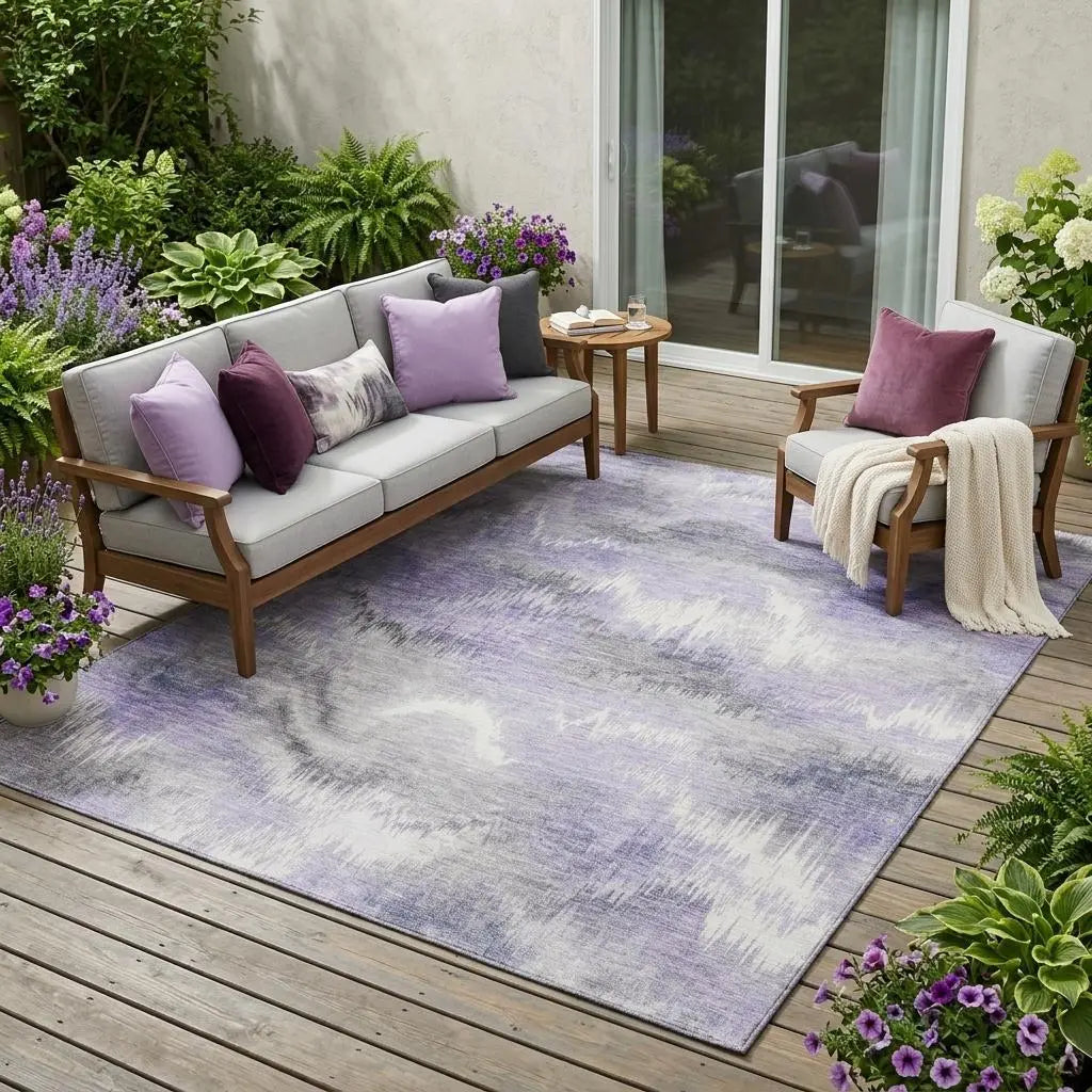 5' X 8' Lavender And Purple Abstract Washable Indoor Outdoor Area Rug Homeroots Outdoor