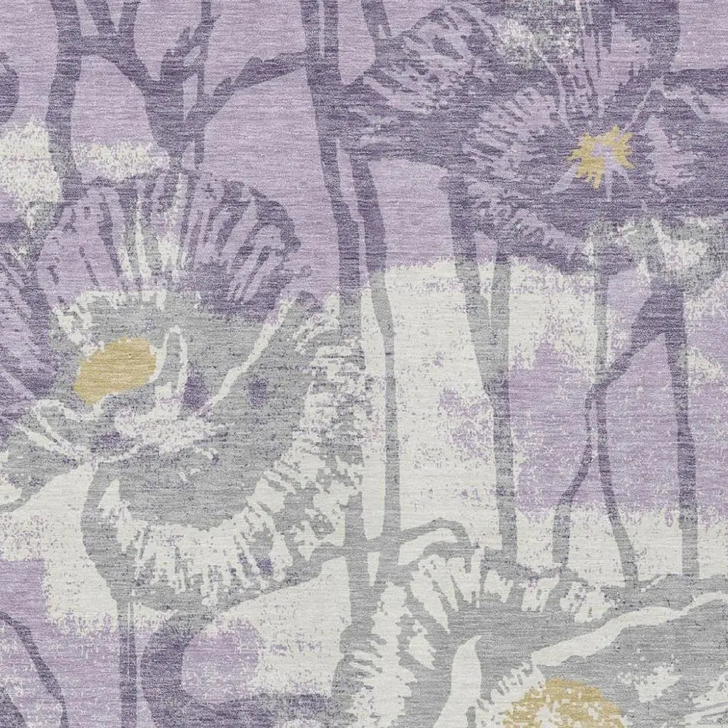 5' X 8' Lavender And Purple Floral Washable Indoor Outdoor Area Rug Homeroots Outdoor