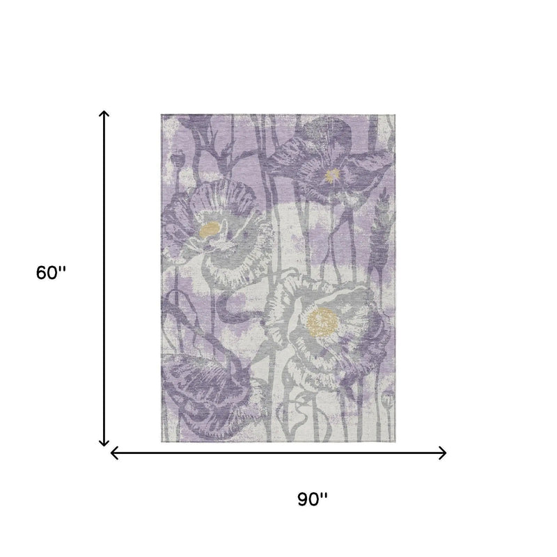 5' X 8' Lavender And Purple Floral Washable Indoor Outdoor Area Rug Homeroots Outdoor