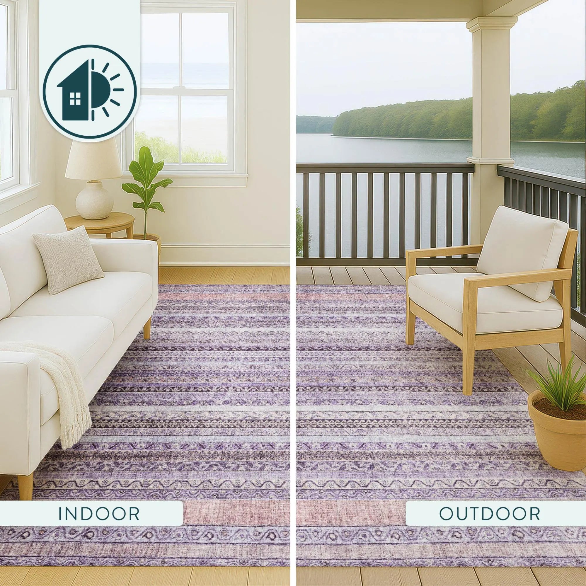 5' X 8' Lavender And Purple Striped Washable Indoor Outdoor Area Rug Homeroots Outdoor