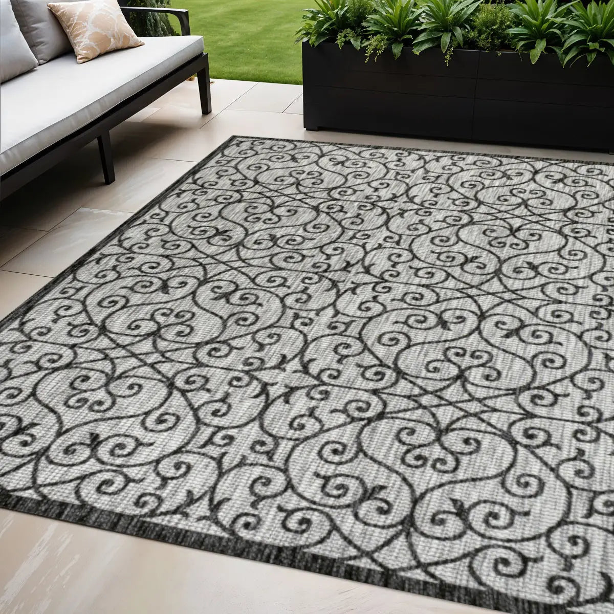 5' X 8' Light Gray And Black Geometric Indoor Outdoor Area Rug Homeroots Outdoor