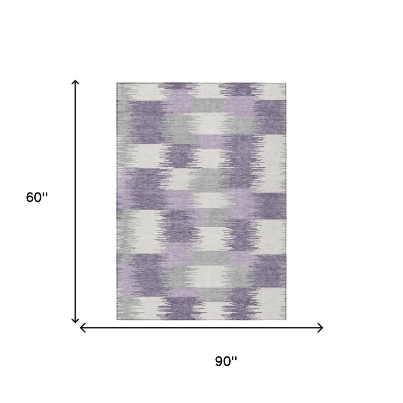 5' X 8' Lilac And Purple Geometric Washable Indoor Outdoor Area Rug Homeroots Outdoor