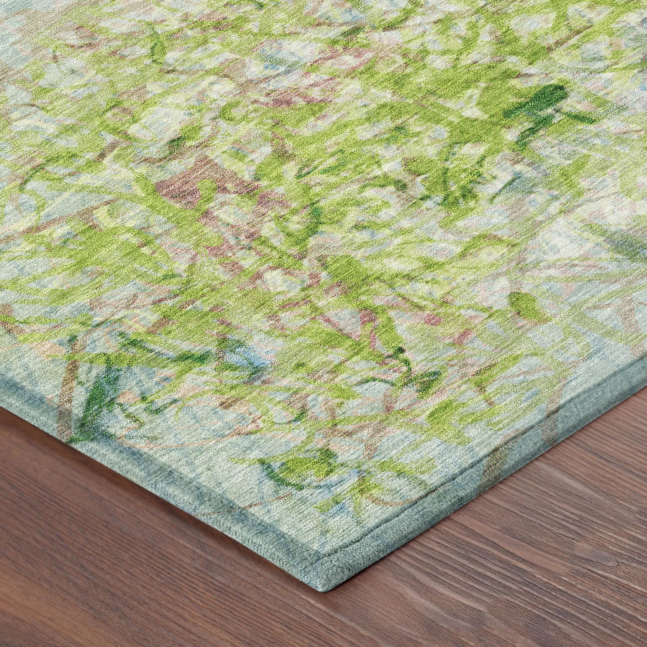 5' X 8' Lime Green And Ivory Abstract Washable Indoor Outdoor Area Rug Homeroots Outdoor