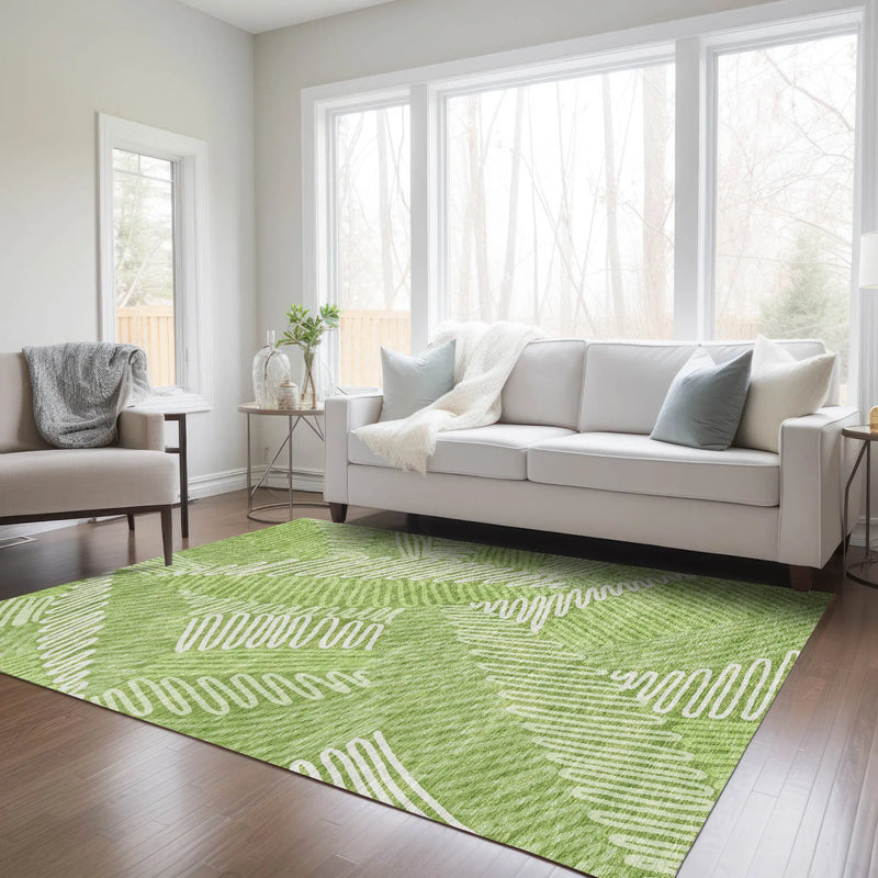 5' X 8' Lime Green And Ivory Floral Washable Indoor Outdoor Area Rug Homeroots Outdoor