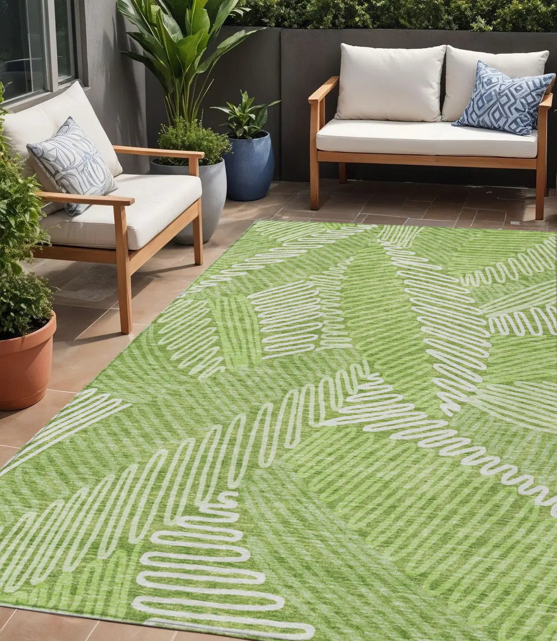 5' X 8' Lime Green And Ivory Floral Washable Indoor Outdoor Area Rug Homeroots Outdoor