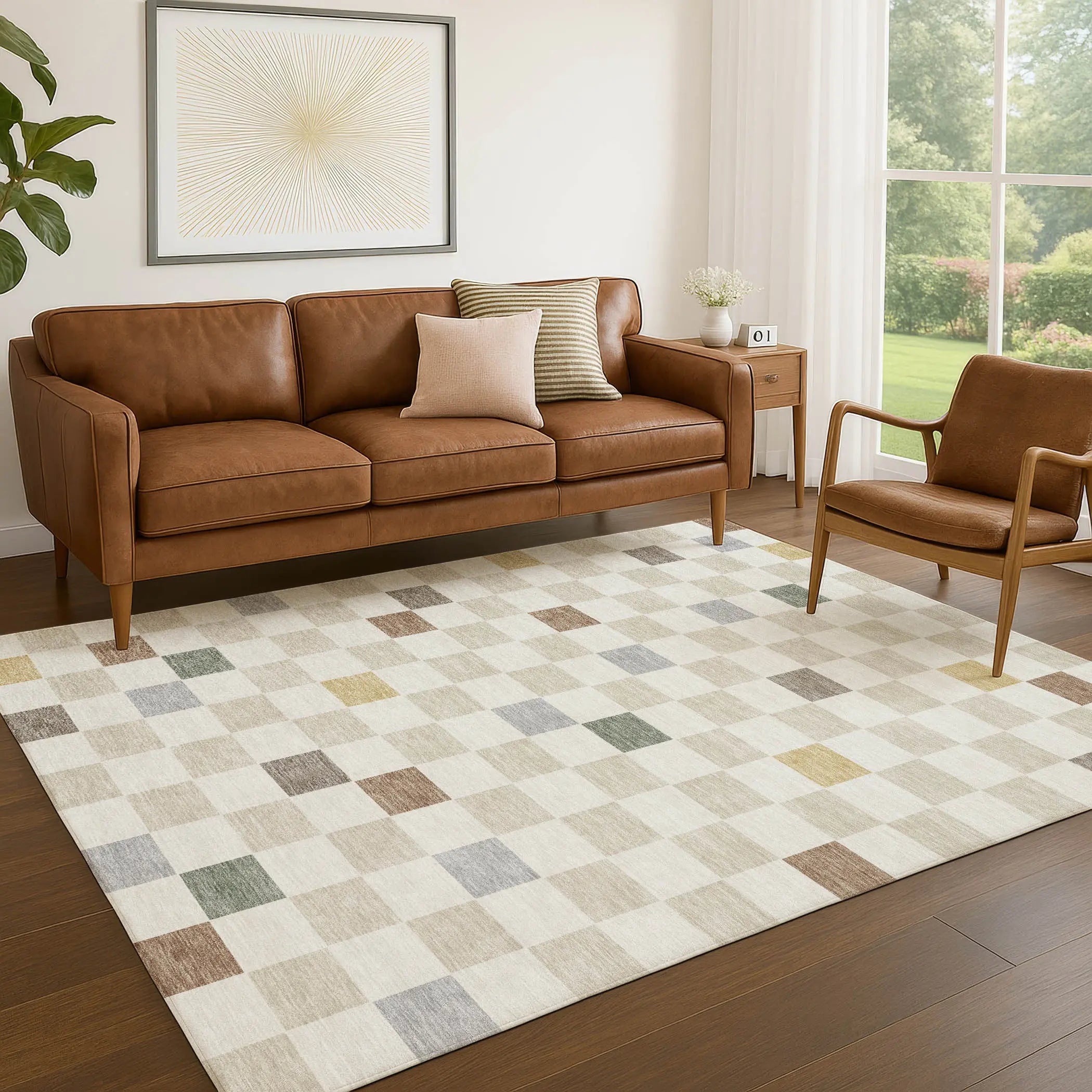 5' X 8' Linen And Black Geometric Washable Indoor Outdoor Area Rug Homeroots Outdoor