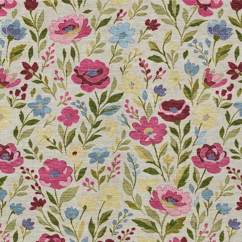 5' X 8' Linen And Blush Floral Washable Indoor Outdoor Area Rug Homeroots Outdoor