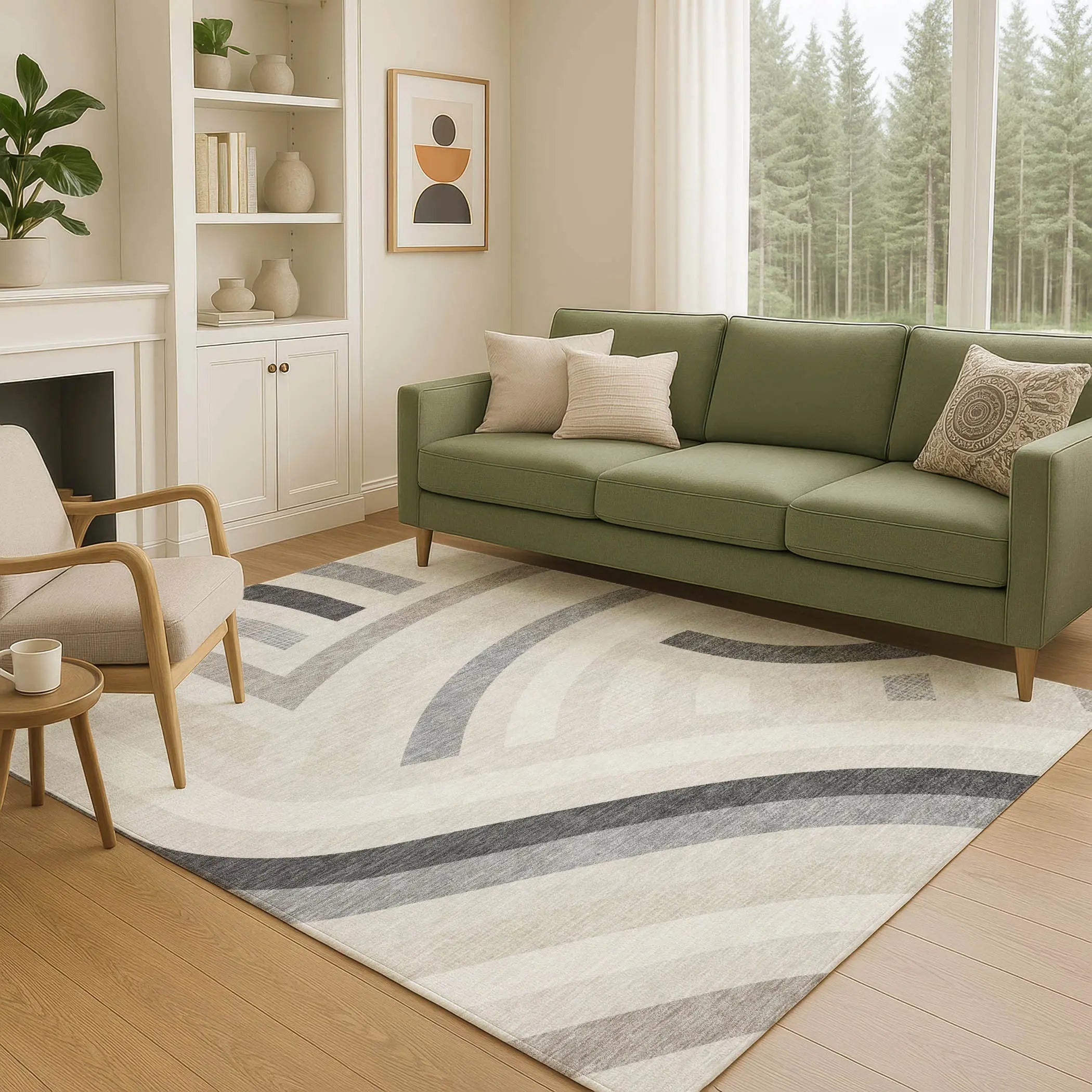 5' X 8' Linen And Ivory Abstract Washable Indoor Outdoor Area Rug Homeroots Outdoor