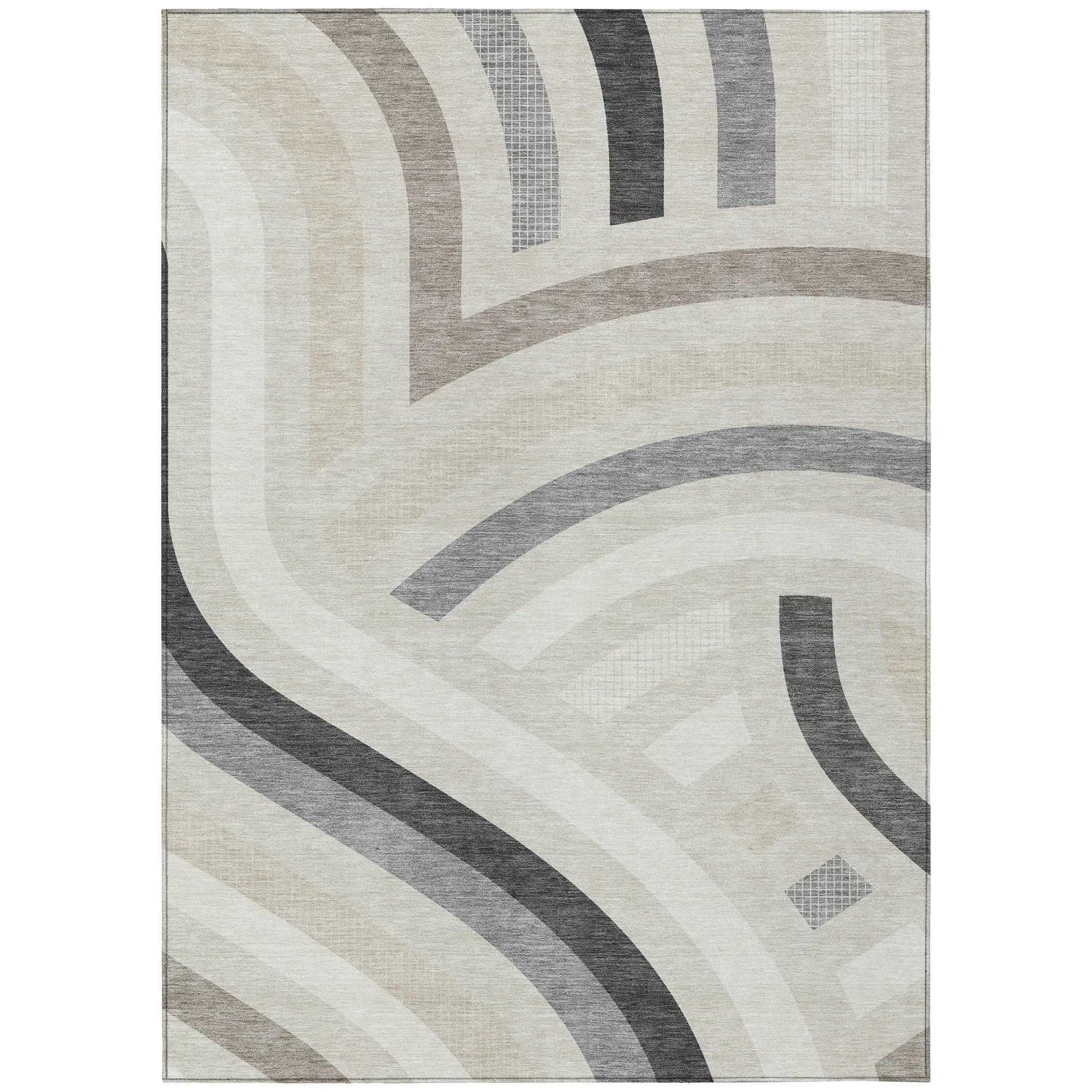 5' X 8' Linen And Ivory Abstract Washable Indoor Outdoor Area Rug Homeroots Outdoor