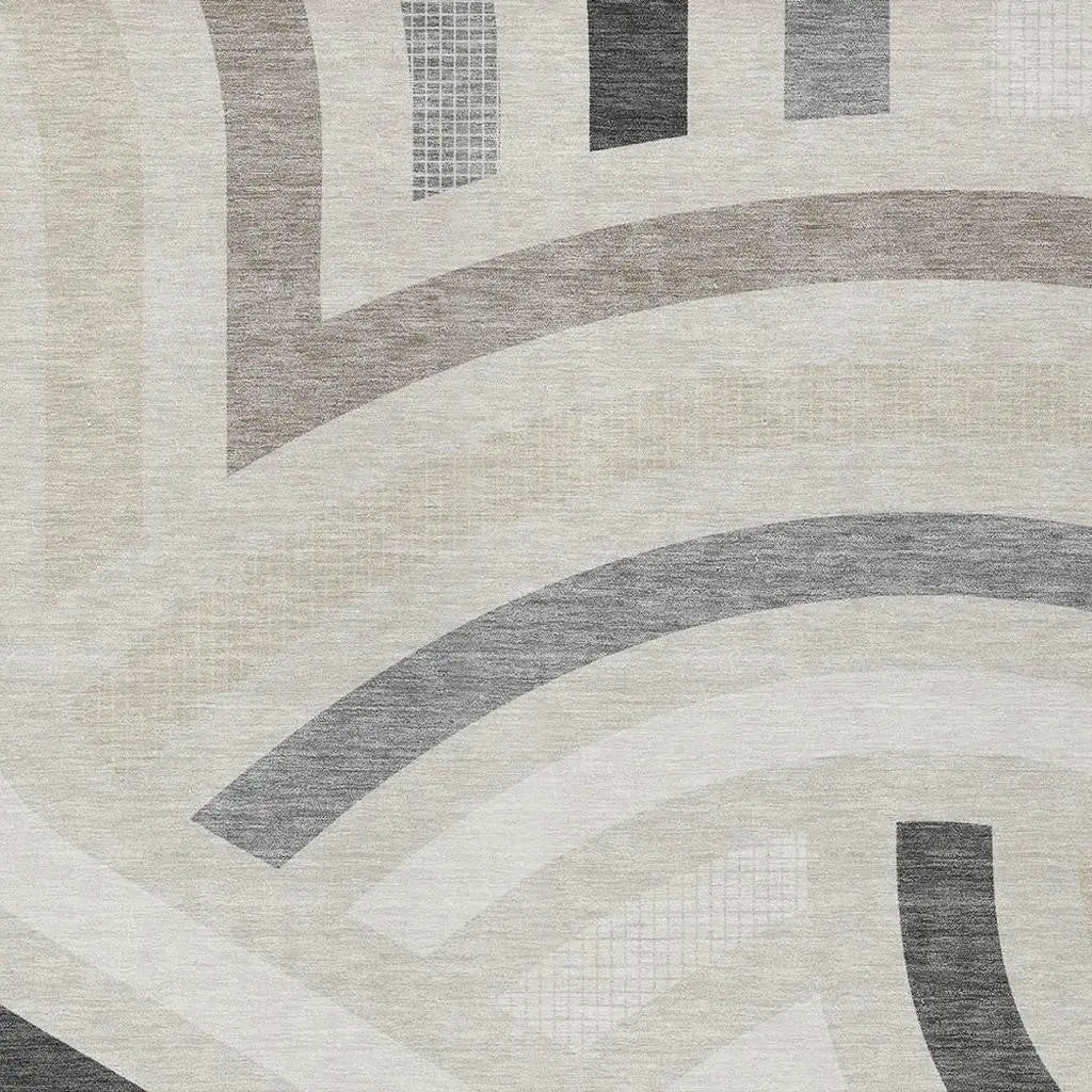 5' X 8' Linen And Ivory Abstract Washable Indoor Outdoor Area Rug Homeroots Outdoor