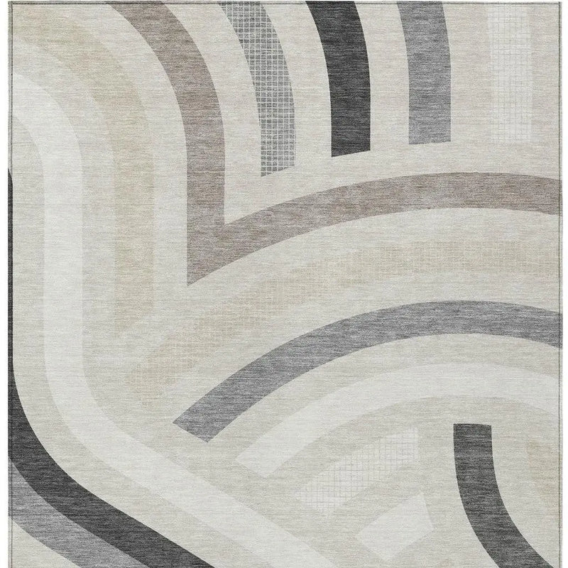 5' X 8' Linen And Ivory Abstract Washable Indoor Outdoor Area Rug Homeroots Outdoor