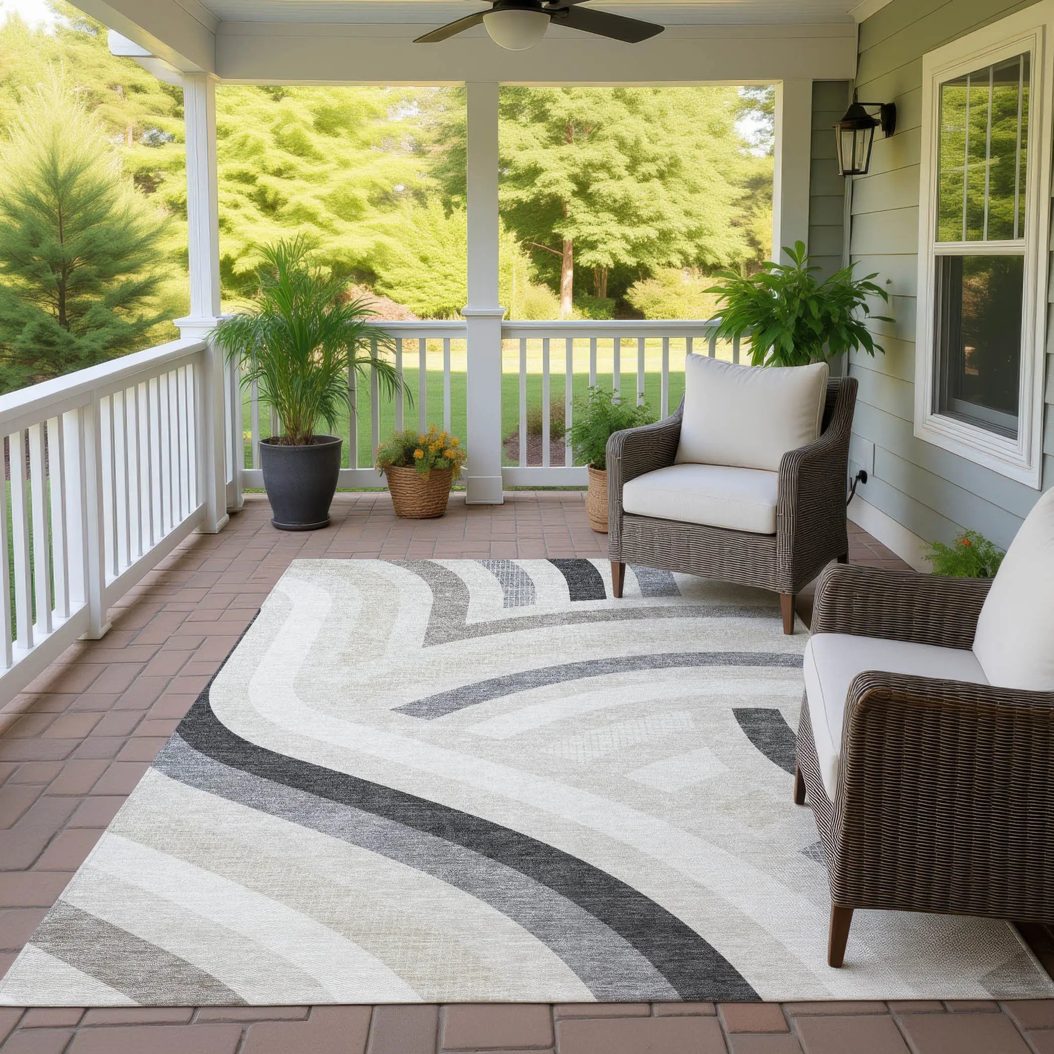 5' X 8' Linen And Ivory Abstract Washable Indoor Outdoor Area Rug Homeroots Outdoor