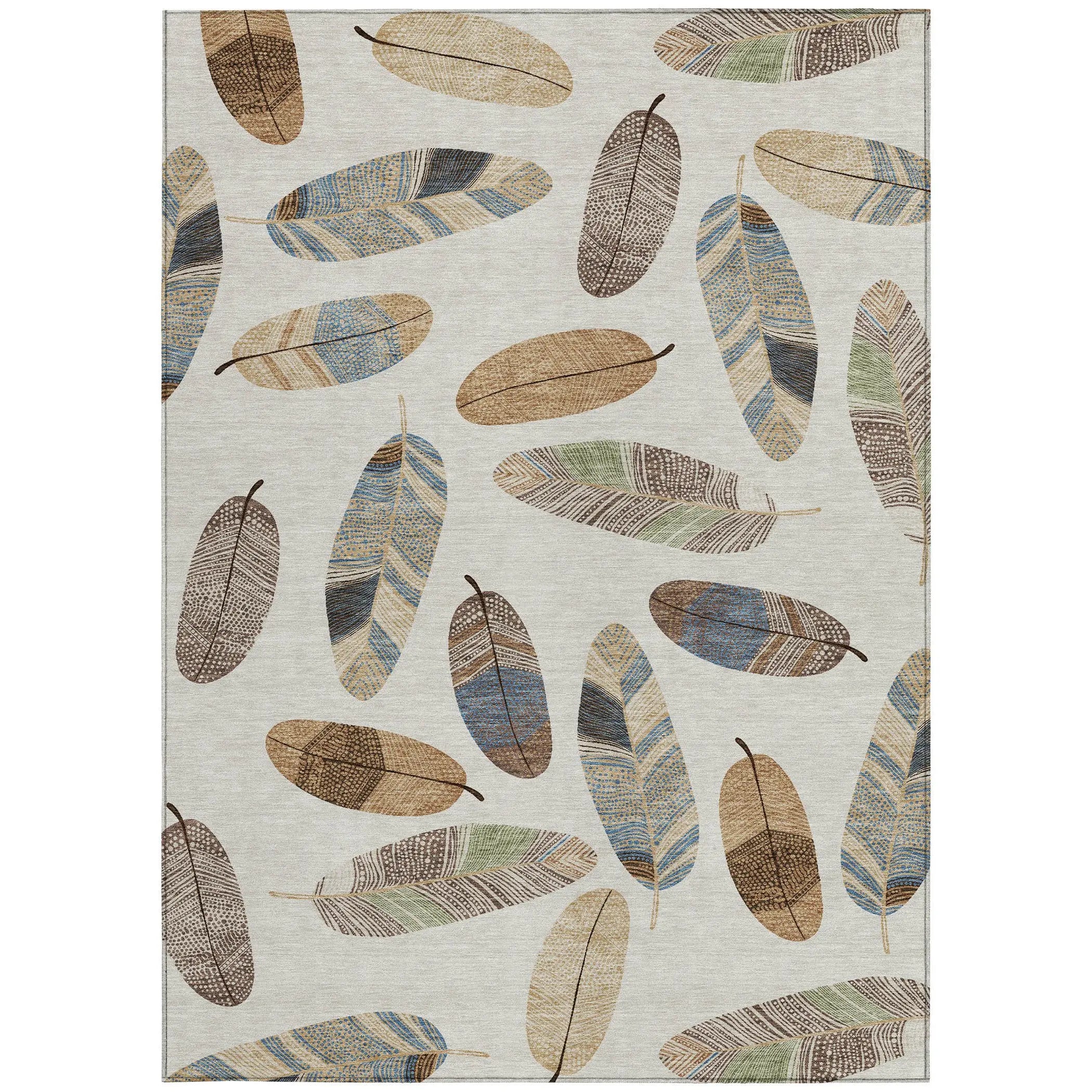 5' X 8' Linen And Ivory Botanical Leaves Washable Indoor Outdoor Area Rug Homeroots Outdoor