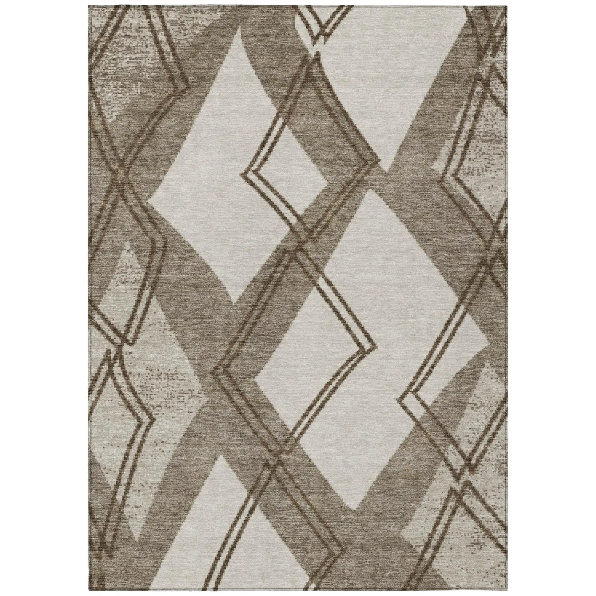 5' X 8' Linen And Ivory Geometric Washable Indoor Outdoor Area Rug Homeroots Outdoor