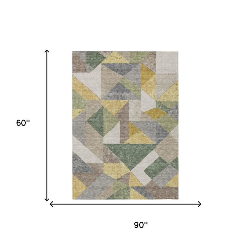 5' X 8' Linen And Ivory Geometric Washable Indoor Outdoor Area Rug Homeroots Outdoor