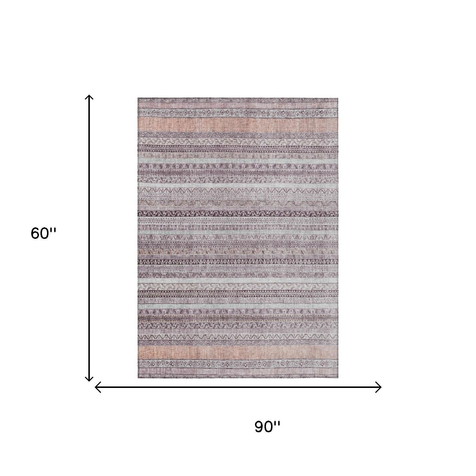 5' X 8' Mauve And Pink Striped Washable Indoor Outdoor Area Rug Homeroots Outdoor