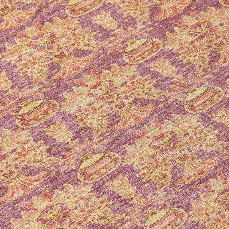 5' X 8' Mauve And Taupe Floral Washable Indoor Outdoor Area Rug Homeroots Outdoor