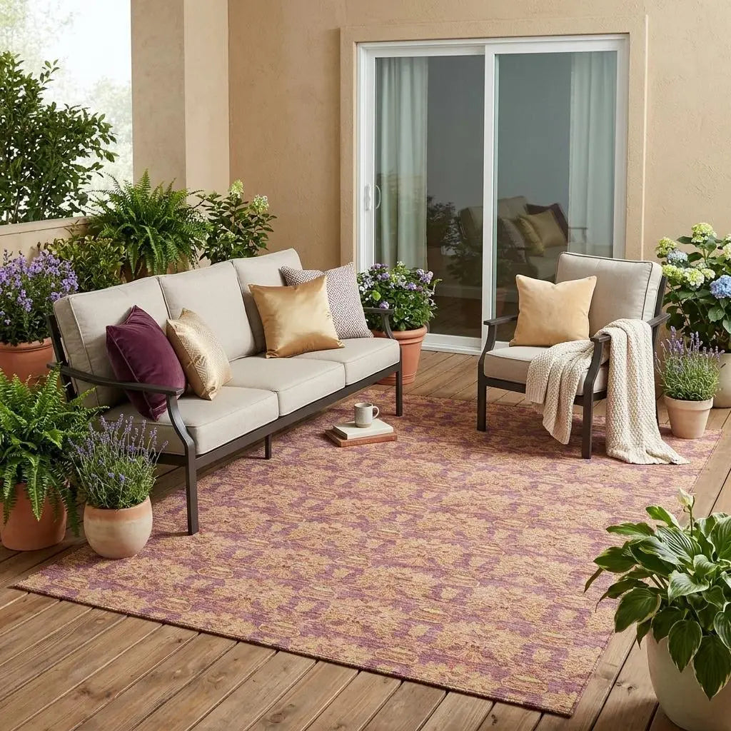 5' X 8' Mauve And Taupe Floral Washable Indoor Outdoor Area Rug Homeroots Outdoor