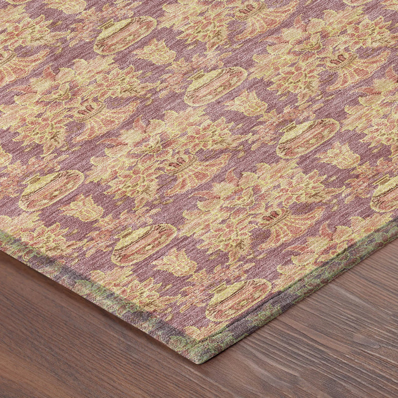 5' X 8' Mauve And Taupe Floral Washable Indoor Outdoor Area Rug Homeroots Outdoor