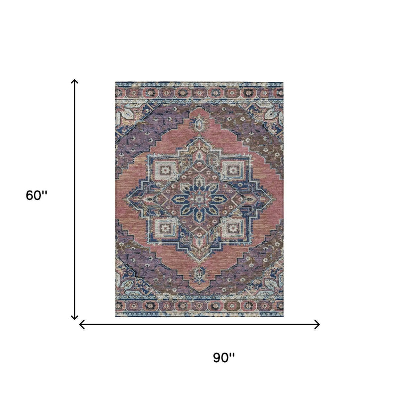 5' X 8' Merlot And Gold Oriental Washable Indoor Outdoor Area Rug Homeroots Outdoor