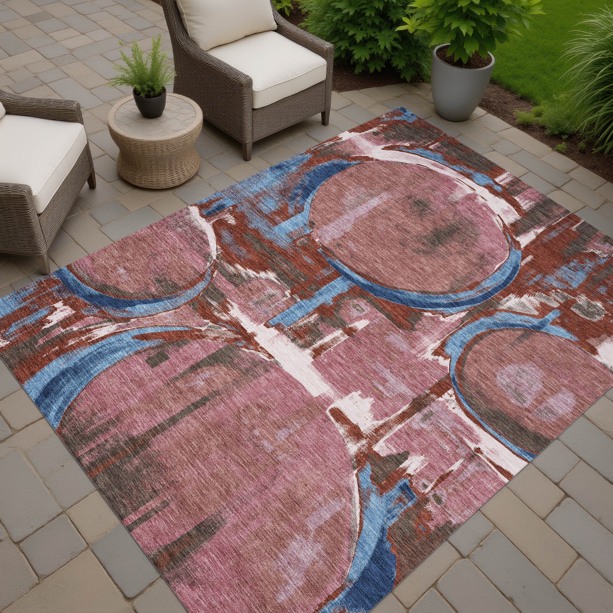 5' X 8' Merlot And Red Abstract Washable Indoor Outdoor Area Rug Homeroots Outdoor