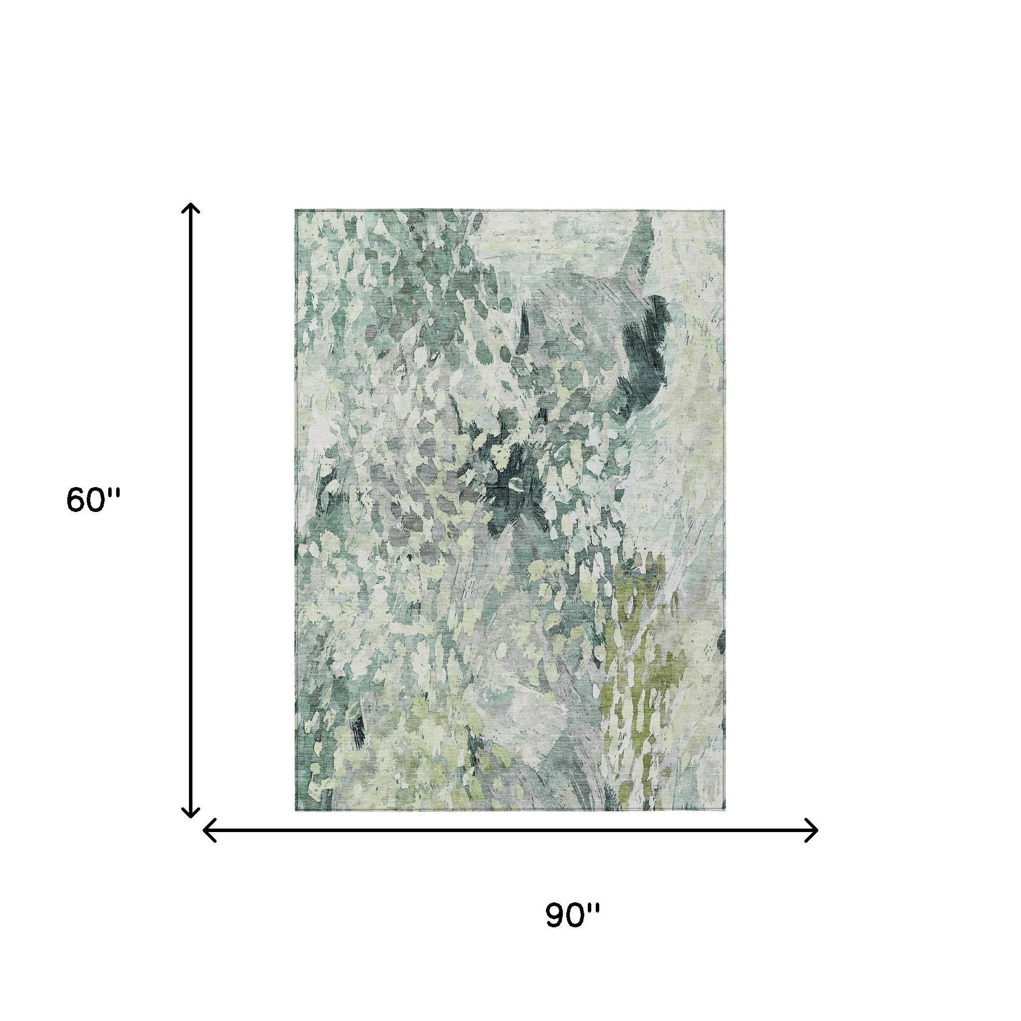 5' X 8' Mint Green And Green Abstract Washable Indoor Outdoor Area Rug Homeroots Outdoor