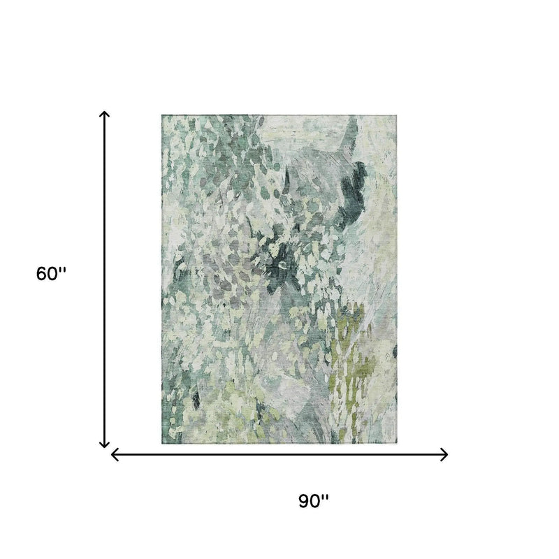 5' X 8' Mint Green And Green Abstract Washable Indoor Outdoor Area Rug Homeroots Outdoor