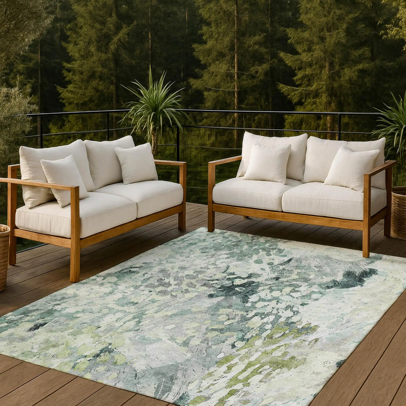 5' X 8' Mint Green And Green Abstract Washable Indoor Outdoor Area Rug Homeroots Outdoor