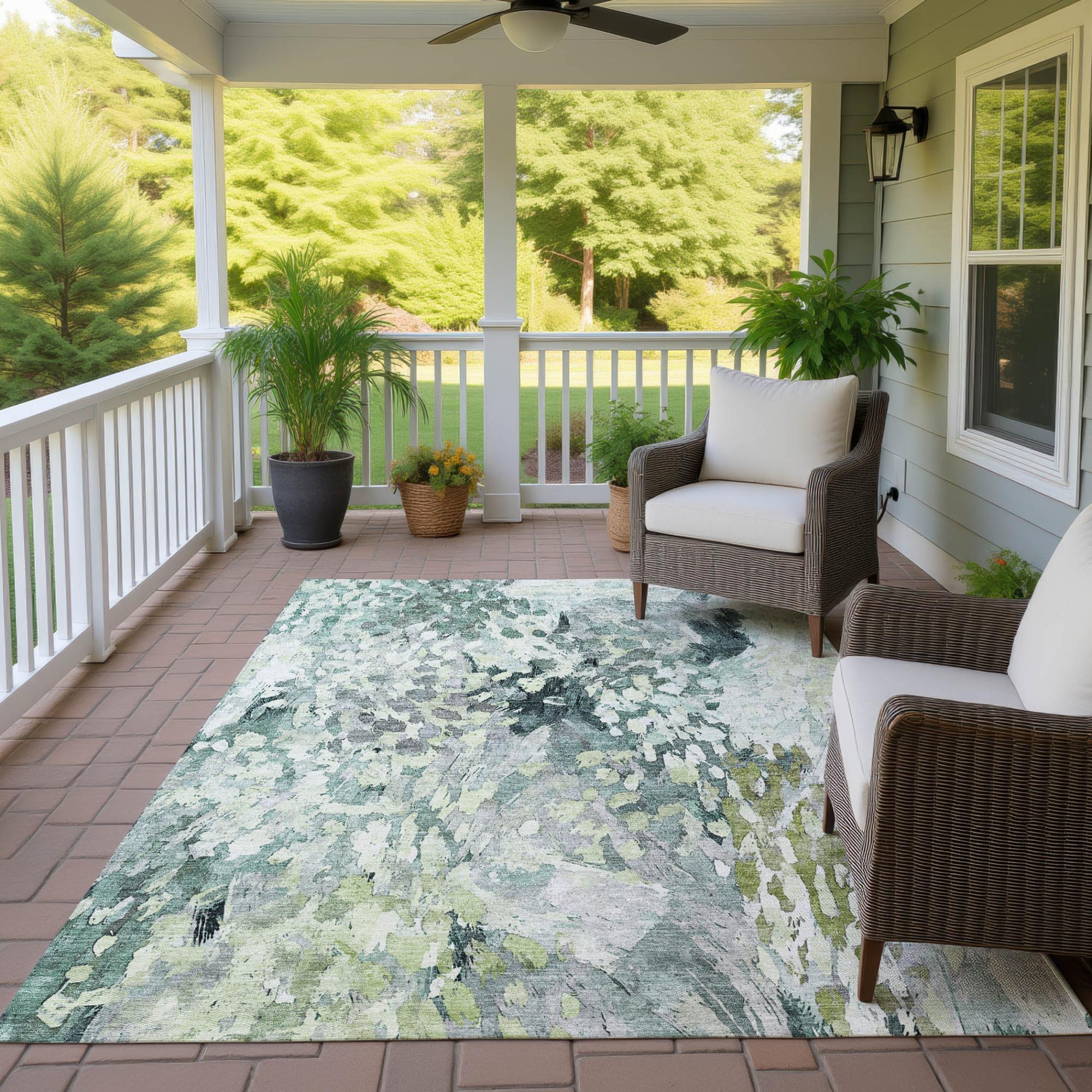 5' X 8' Mint Green And Green Abstract Washable Indoor Outdoor Area Rug Homeroots Outdoor