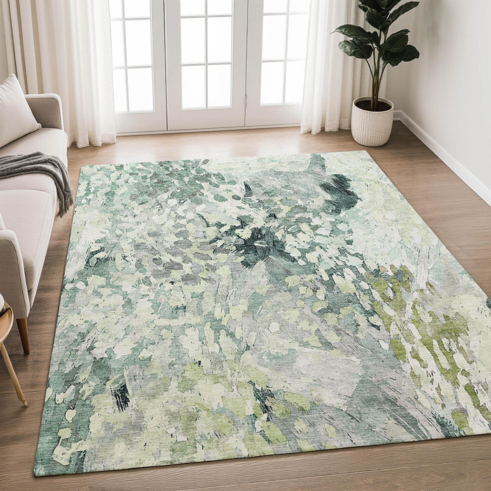 5' X 8' Mint Green And Green Abstract Washable Indoor Outdoor Area Rug Homeroots Outdoor