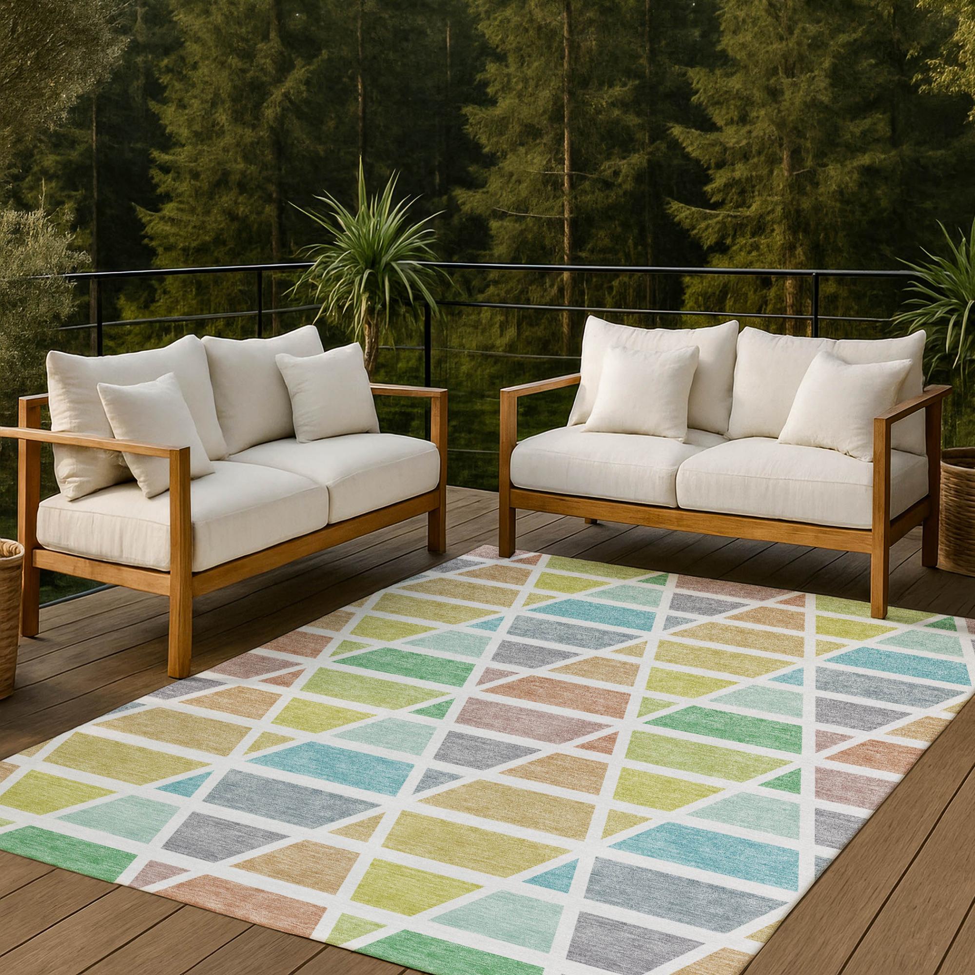 5' X 8' Mint Green And Green Geometric Washable Indoor Outdoor Area Rug Homeroots Outdoor