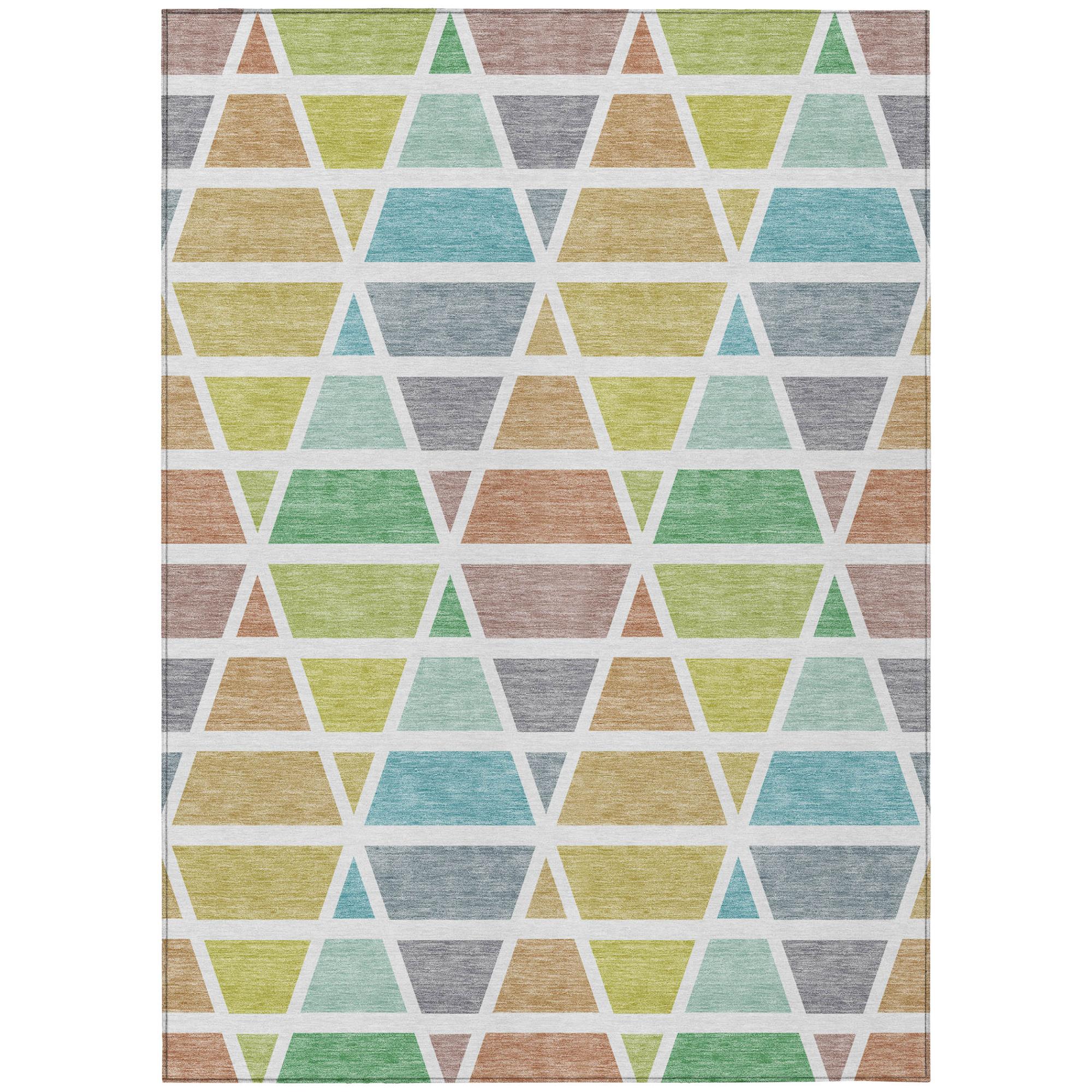 5' X 8' Mint Green And Green Geometric Washable Indoor Outdoor Area Rug Homeroots Outdoor
