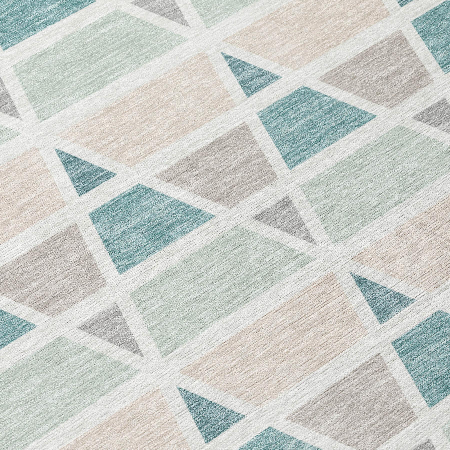 5' X 8' Mint Green And Green Geometric Washable Indoor Outdoor Area Rug Homeroots Outdoor