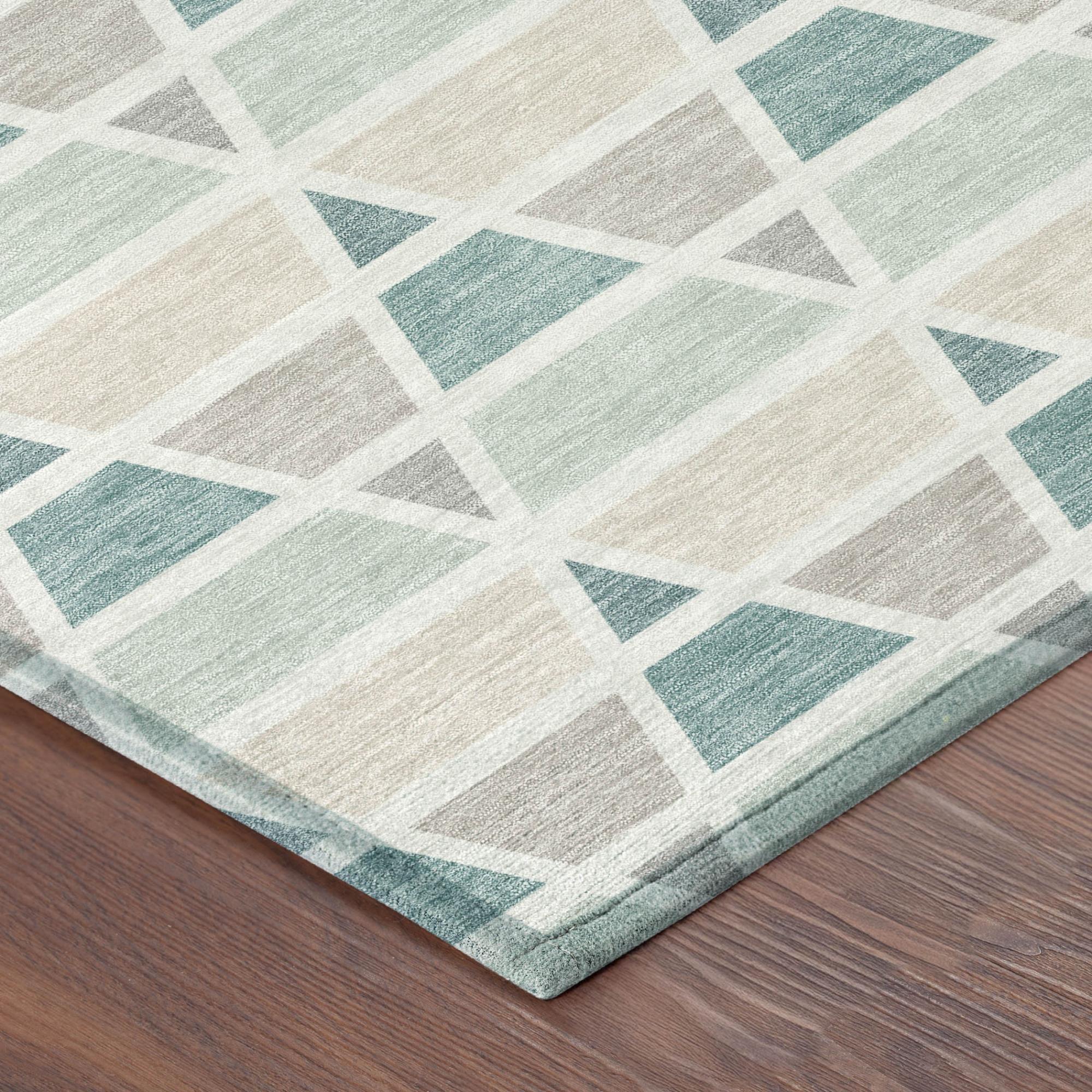 5' X 8' Mint Green And Green Geometric Washable Indoor Outdoor Area Rug Homeroots Outdoor
