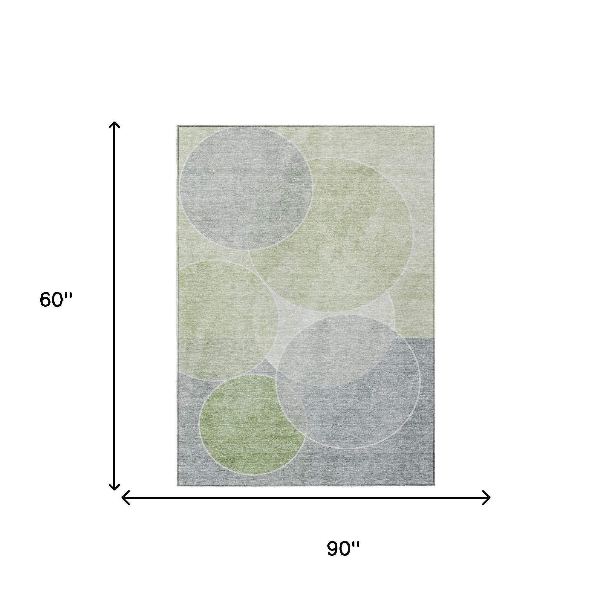 5' X 8' Mint Green And Green Geometric Washable Indoor Outdoor Area Rug Homeroots Outdoor