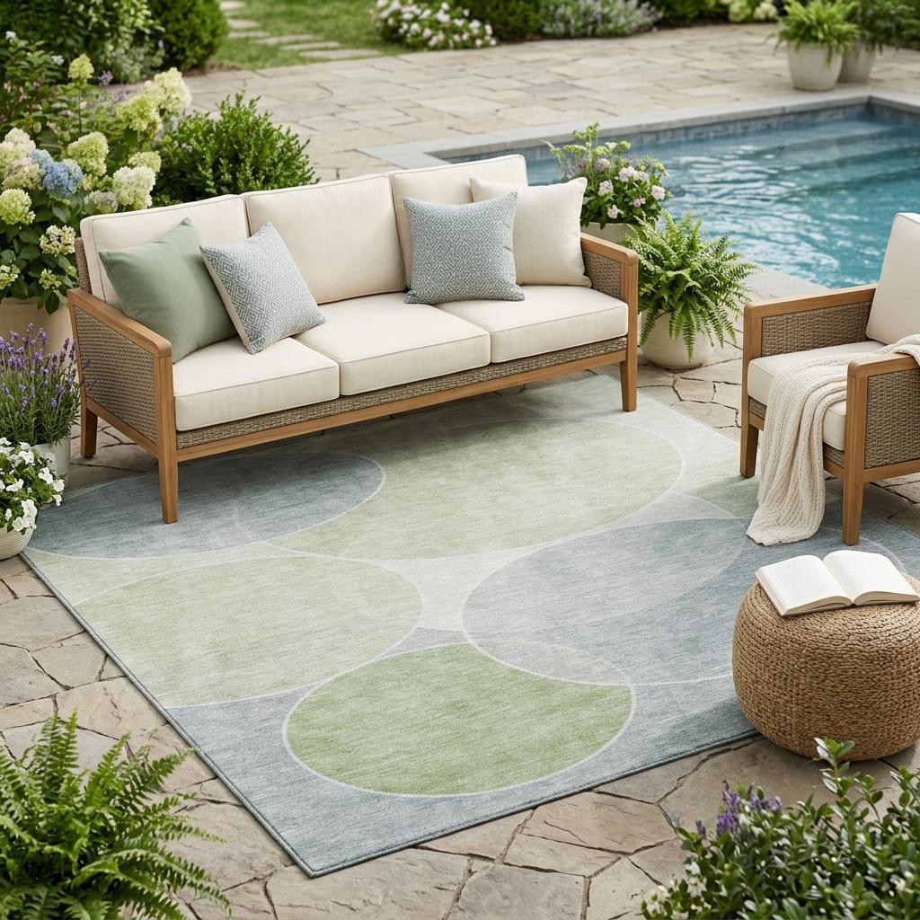 5' X 8' Mint Green And Green Geometric Washable Indoor Outdoor Area Rug Homeroots Outdoor