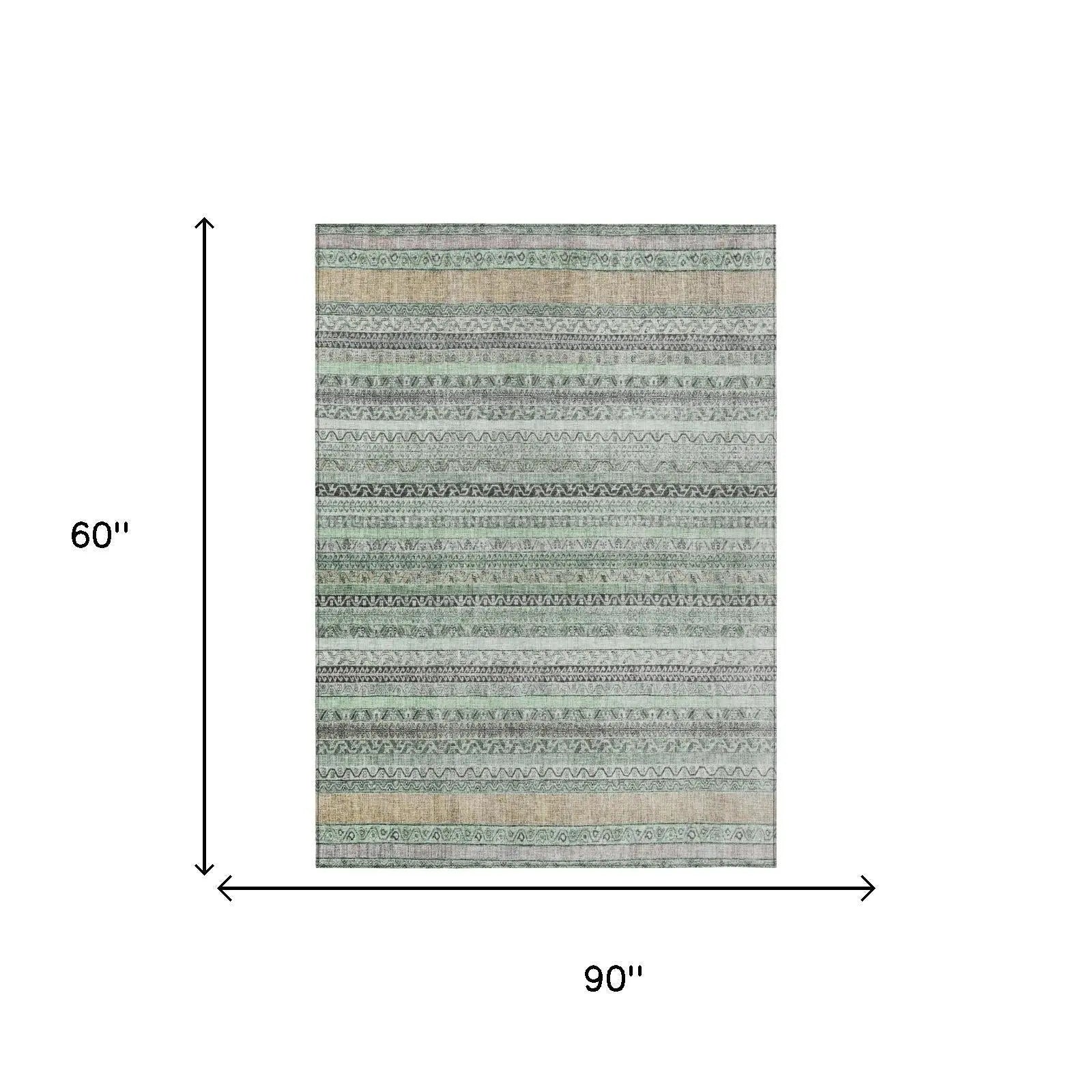 5' X 8' Mint Green And Green Striped Washable Indoor Outdoor Area Rug Homeroots Outdoor