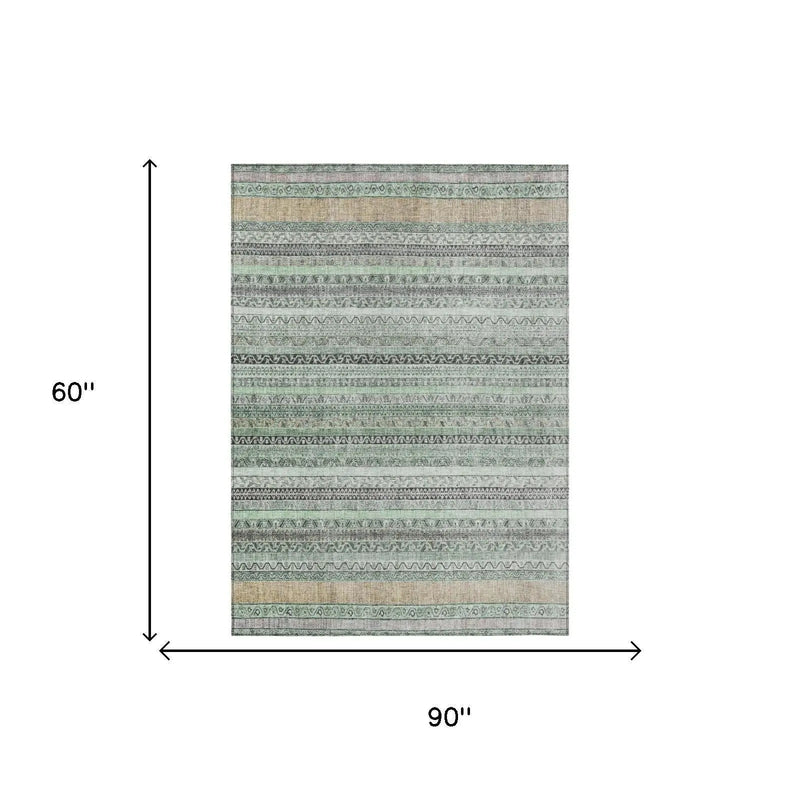 5' X 8' Mint Green And Green Striped Washable Indoor Outdoor Area Rug Homeroots Outdoor