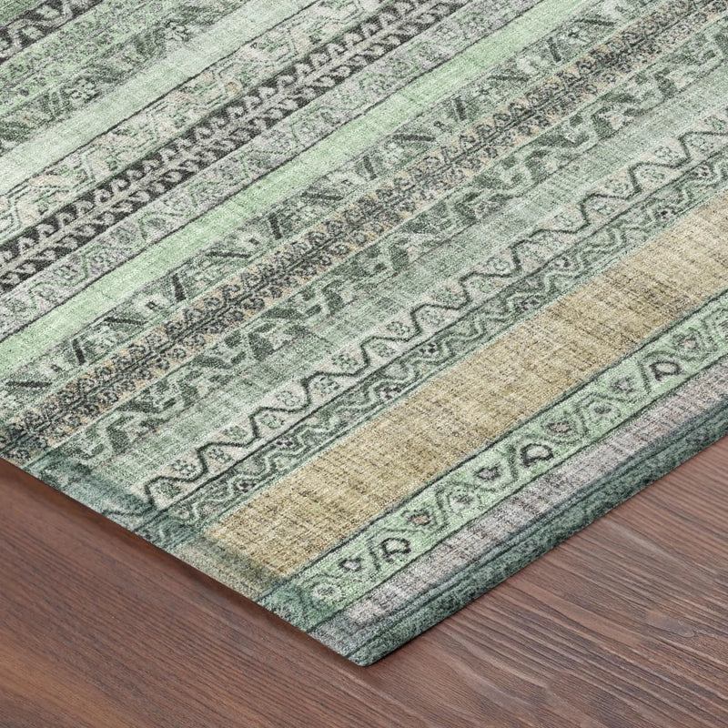 5' X 8' Mint Green And Green Striped Washable Indoor Outdoor Area Rug Homeroots Outdoor
